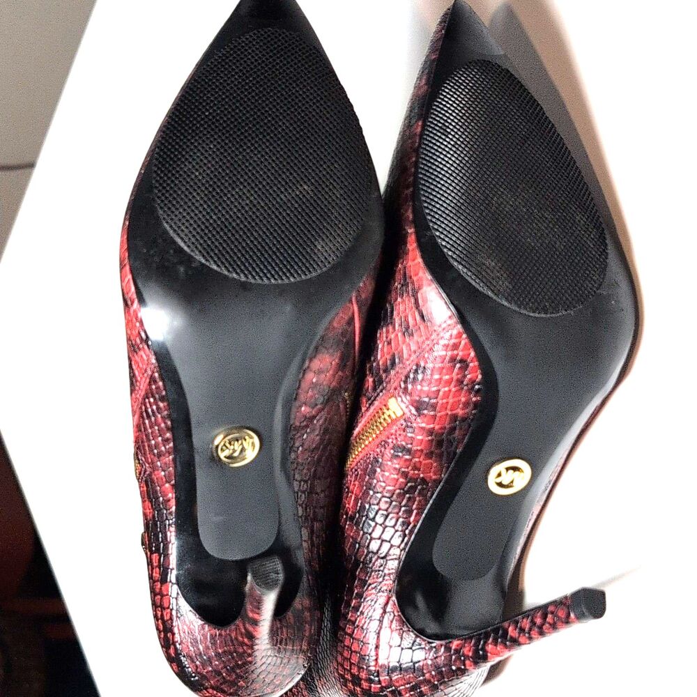 Women's MICHAEL Michael Kors Red Black Snake Print Leather Ankle Bootie 6 - Picture 8 of 10